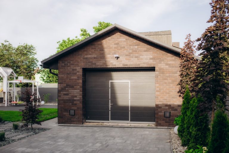 separated garage with closed door